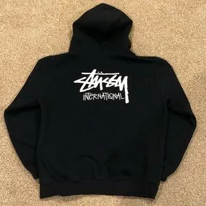 希少 00s STUSSY×Delta digital logo hoodie Y2K Stussy Designs Blue Flower Hoodie Vintage Unisex